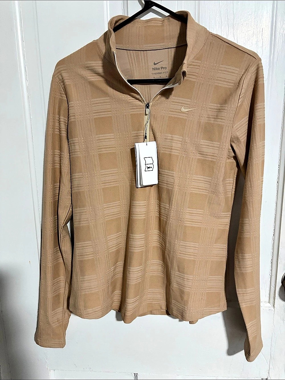 Nike Club Winterized Half-Zip Pullover Geometric Brown & White Medium NWT